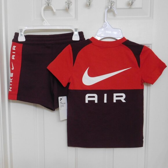 NWT 2pc Nike Air Burgundy Crush Front Back Logo Shirt & Shorts Set sz 4 - Picture 2 of 2